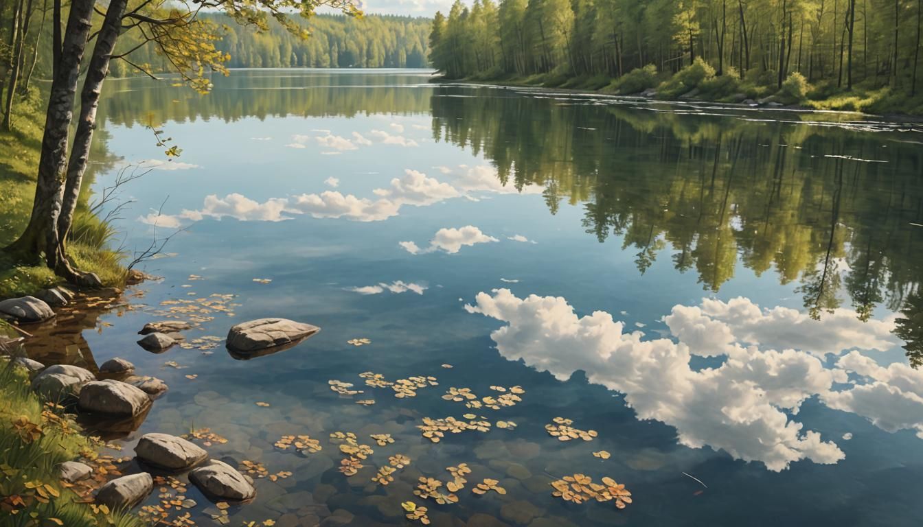 A captivating image of a serene lake with a gentle ripple ex...