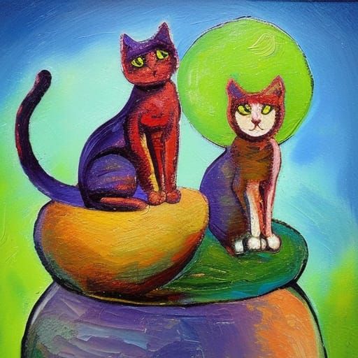 Two cats on a globe