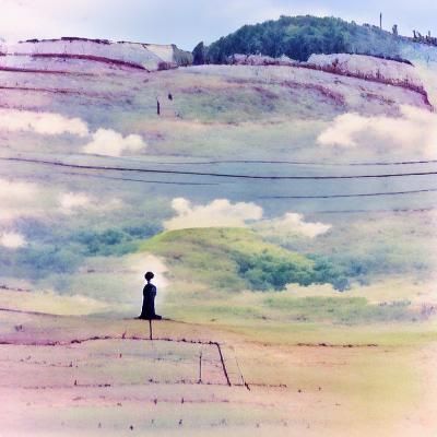 a person standing alone on a hill #film pixiv