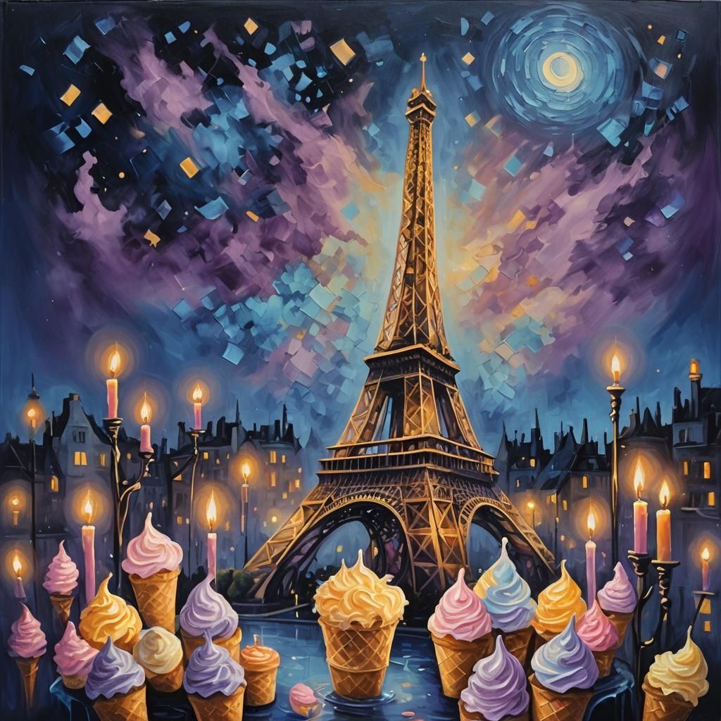 Eiffel Tower with Ice Cream in Dreamy Style