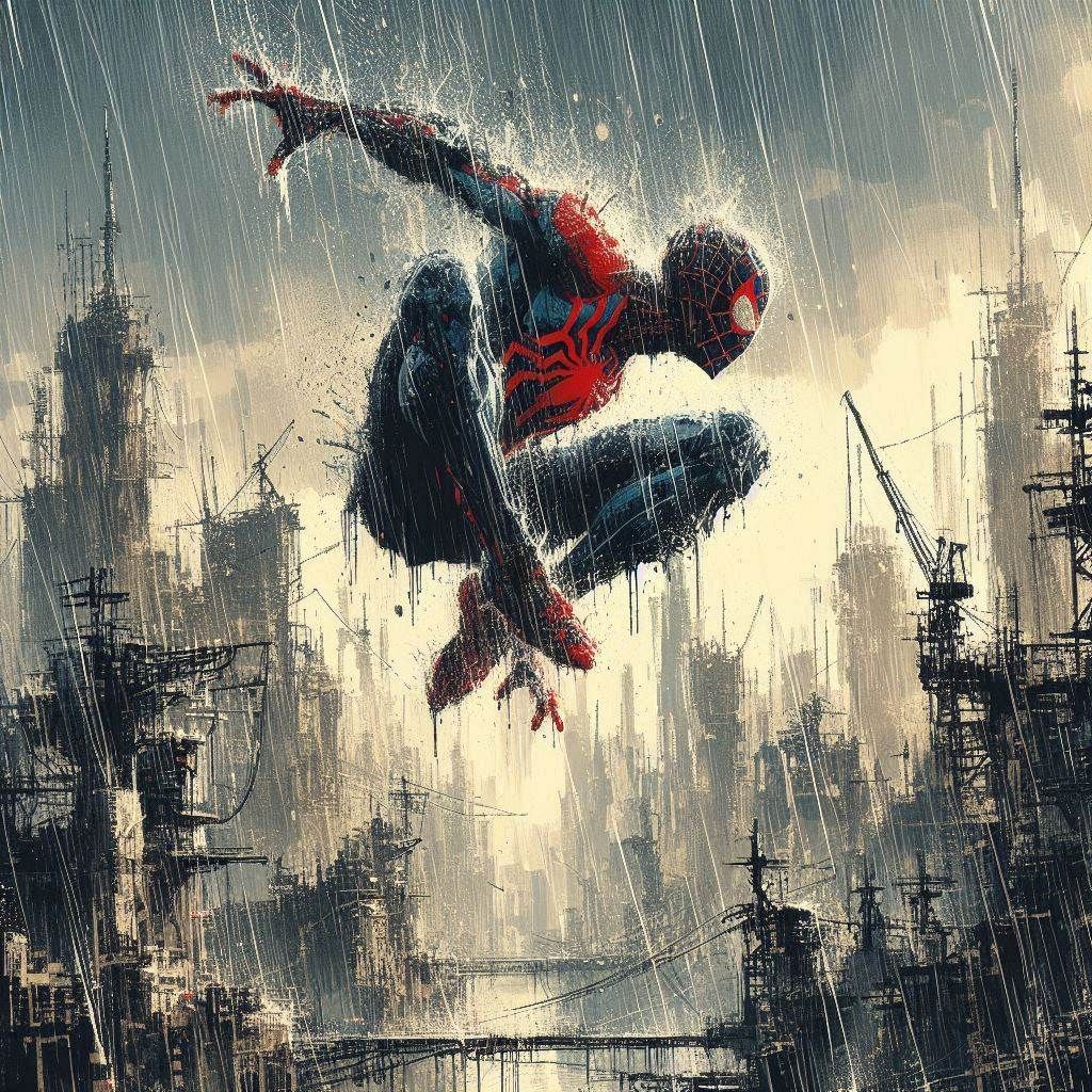 Miles Morales in a destroyed city