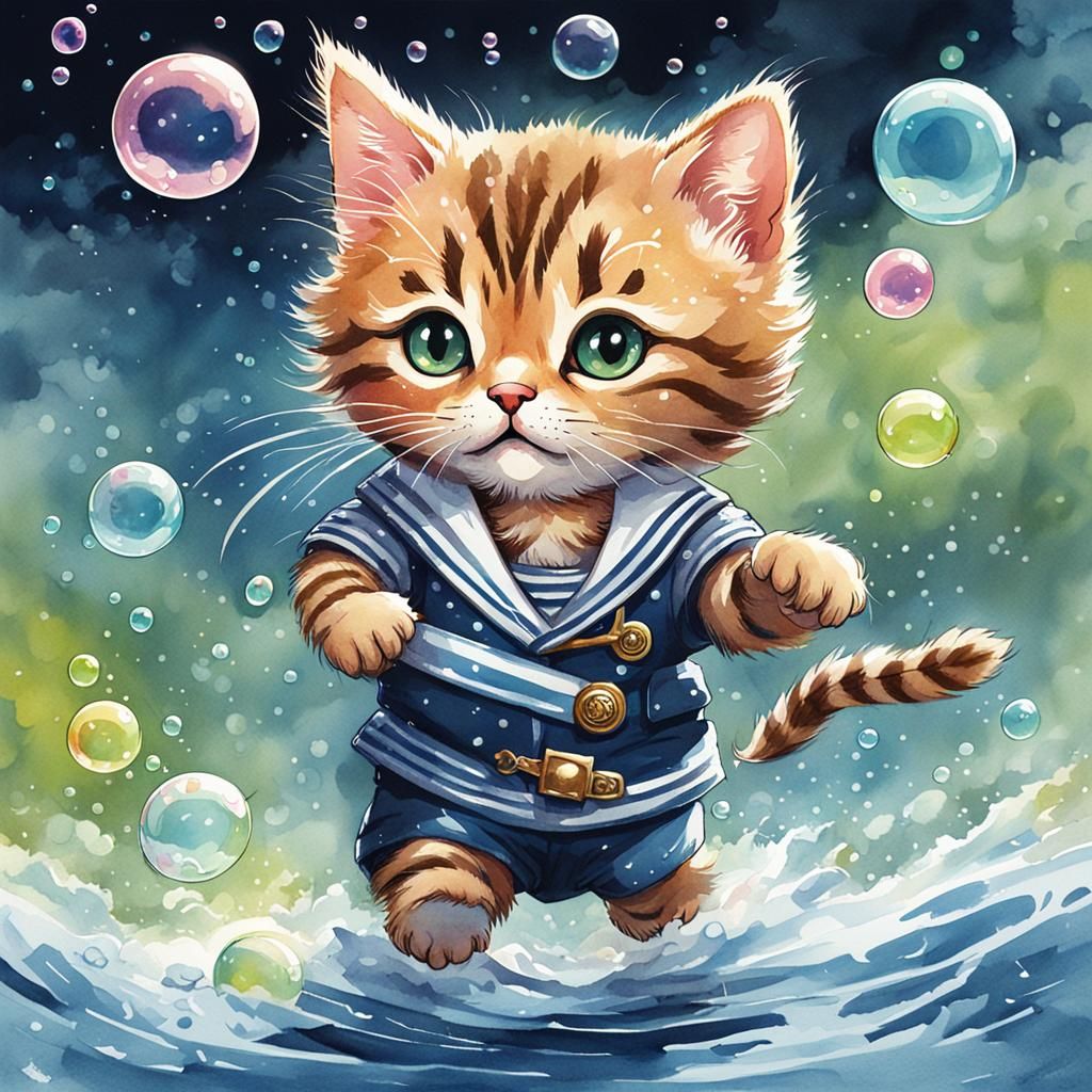 Watercolour painting a beautiful colours drawing of a tabby ...