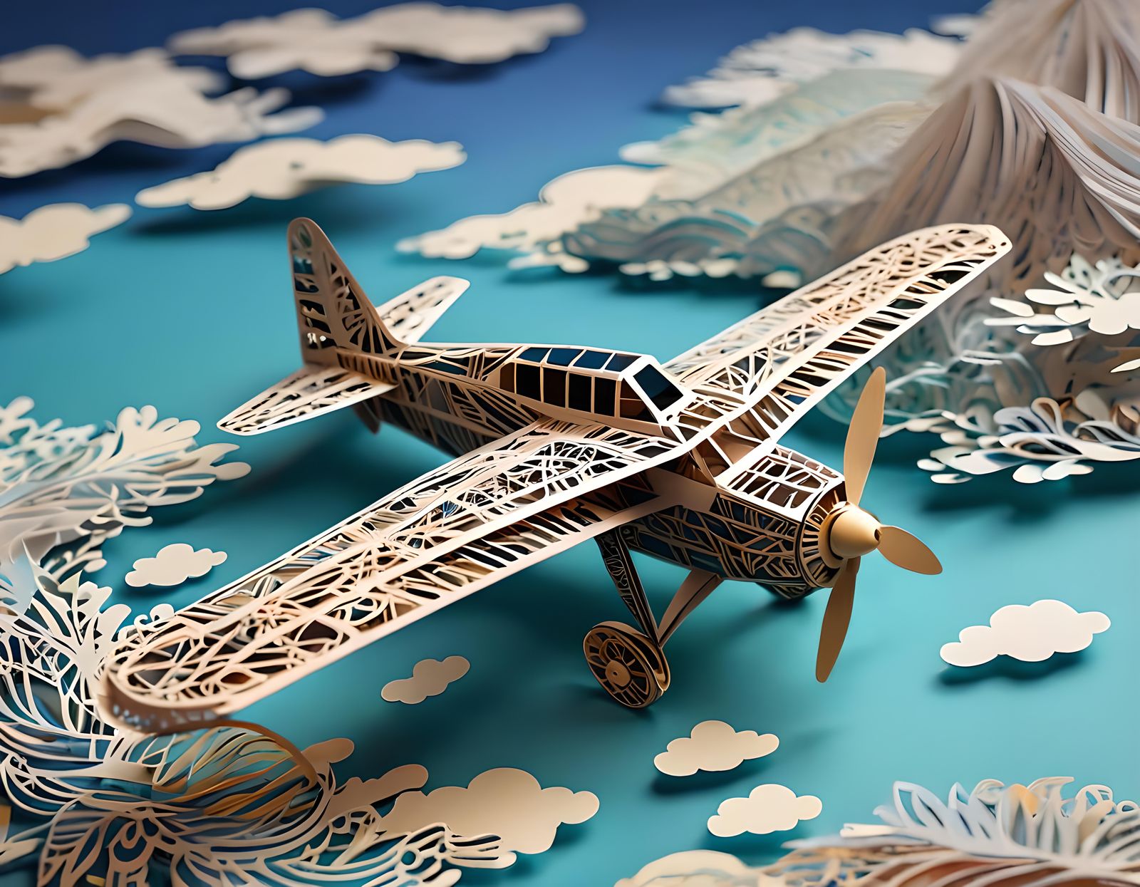 Kirigami art : A plane through the sky with a view below   by @242