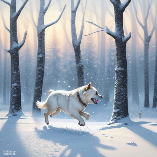 Dog Running in Snow: A Winter Portrait