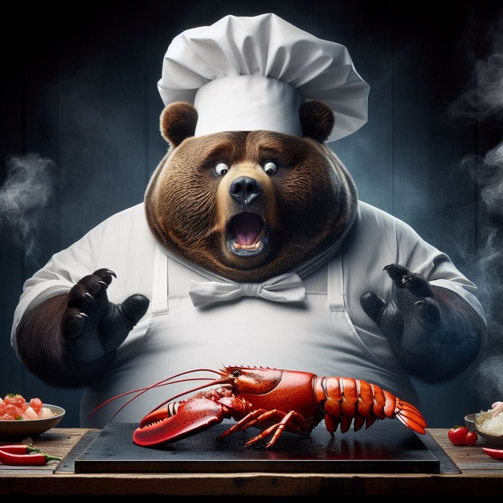 Asian Hibachi Chef Obese Bear thinks the lobster moved!