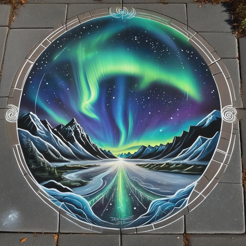 chalk art sidewalk drawing of a portal to north Alaskan showing the ...