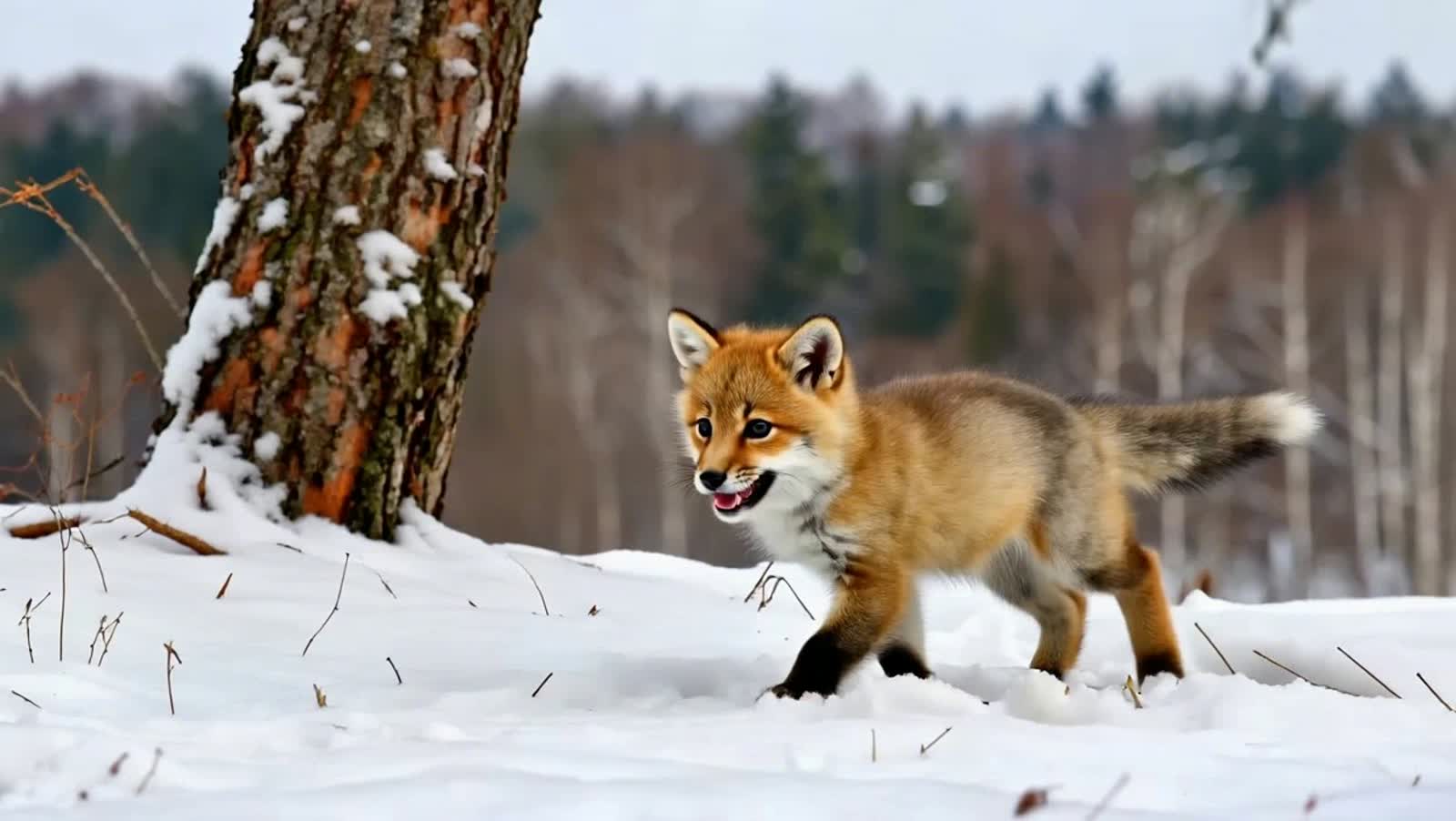 Baby fox and its mother