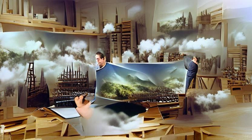 Man inventing a new stock photo matte painting