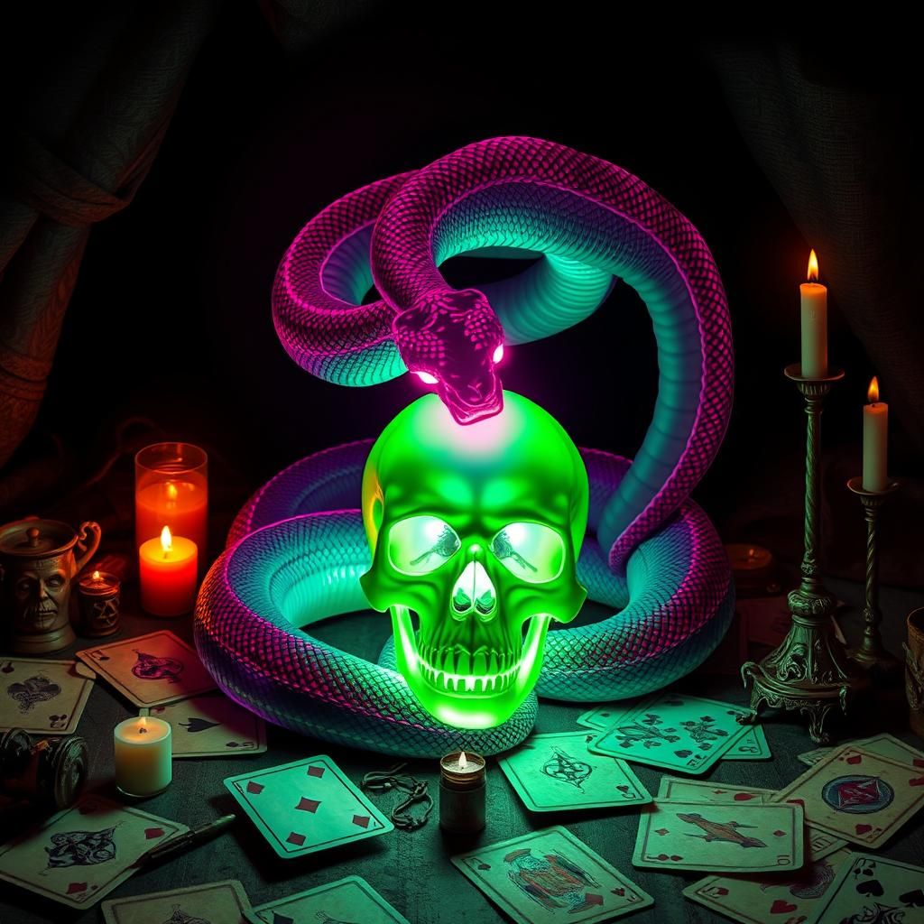 Glowing Snake and Skull in Gothic Style