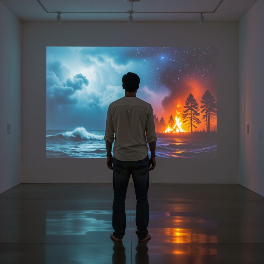 Man with Shifting Landscapes: Surreal Digital Art