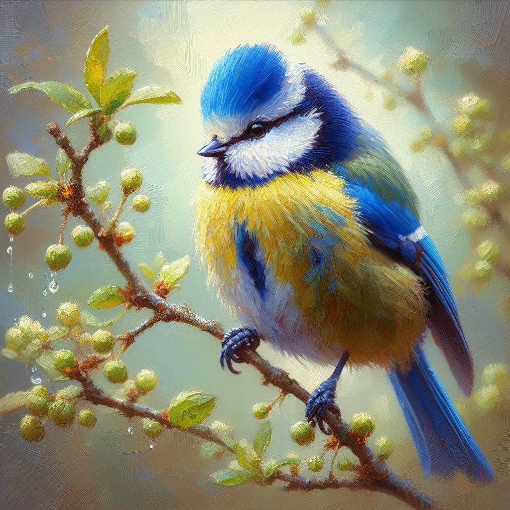 Blue and yellow bird  - impressionist style