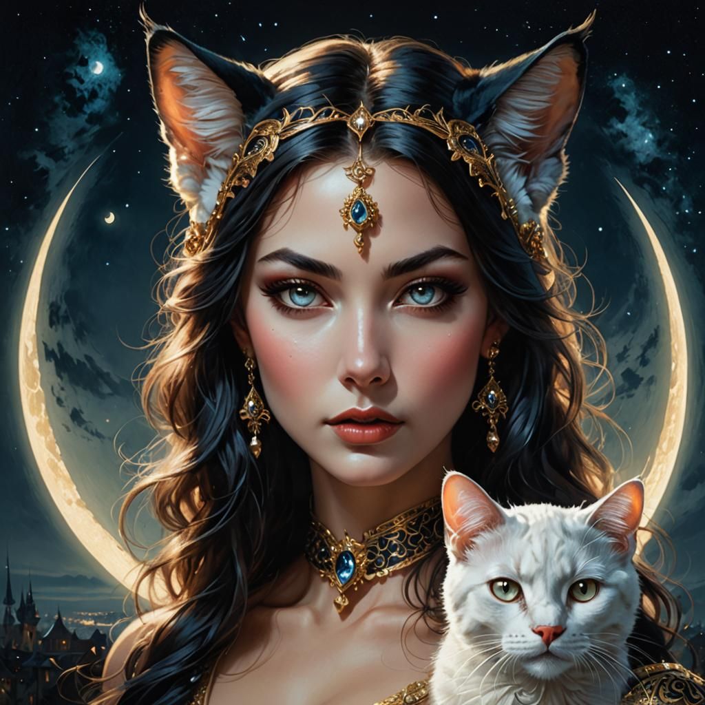 Graceful Feline Woman Portrait in HDR Style