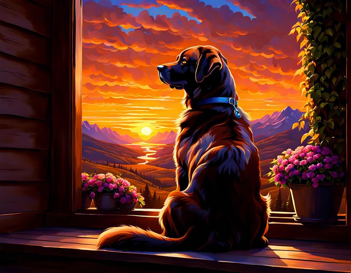 Brown lab waiting for it's owner to come home  by @Jdogbites