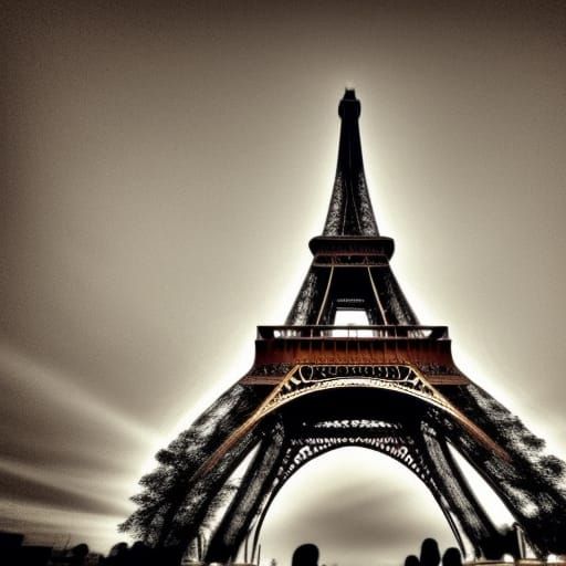 Eiffel tower made of wood ,seen from the side