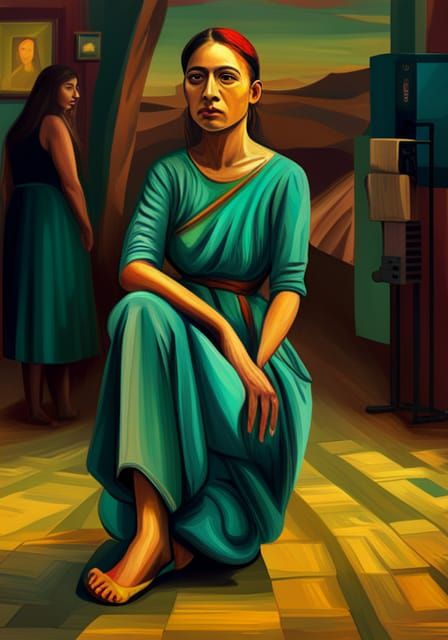 India culture long shot full body 5 woman artwork Pablo Pica...