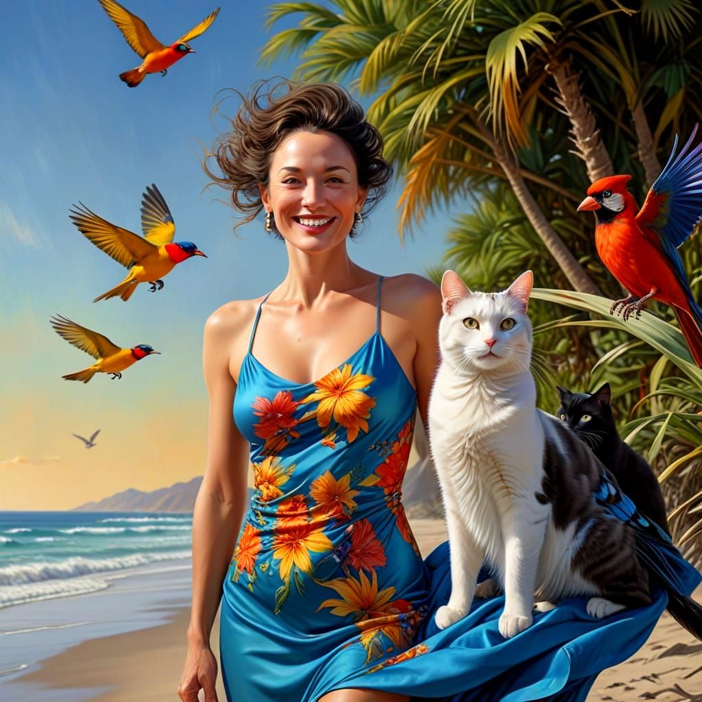 Surrealistic Portrait of a Confident Lady in Vibrant Surroun...