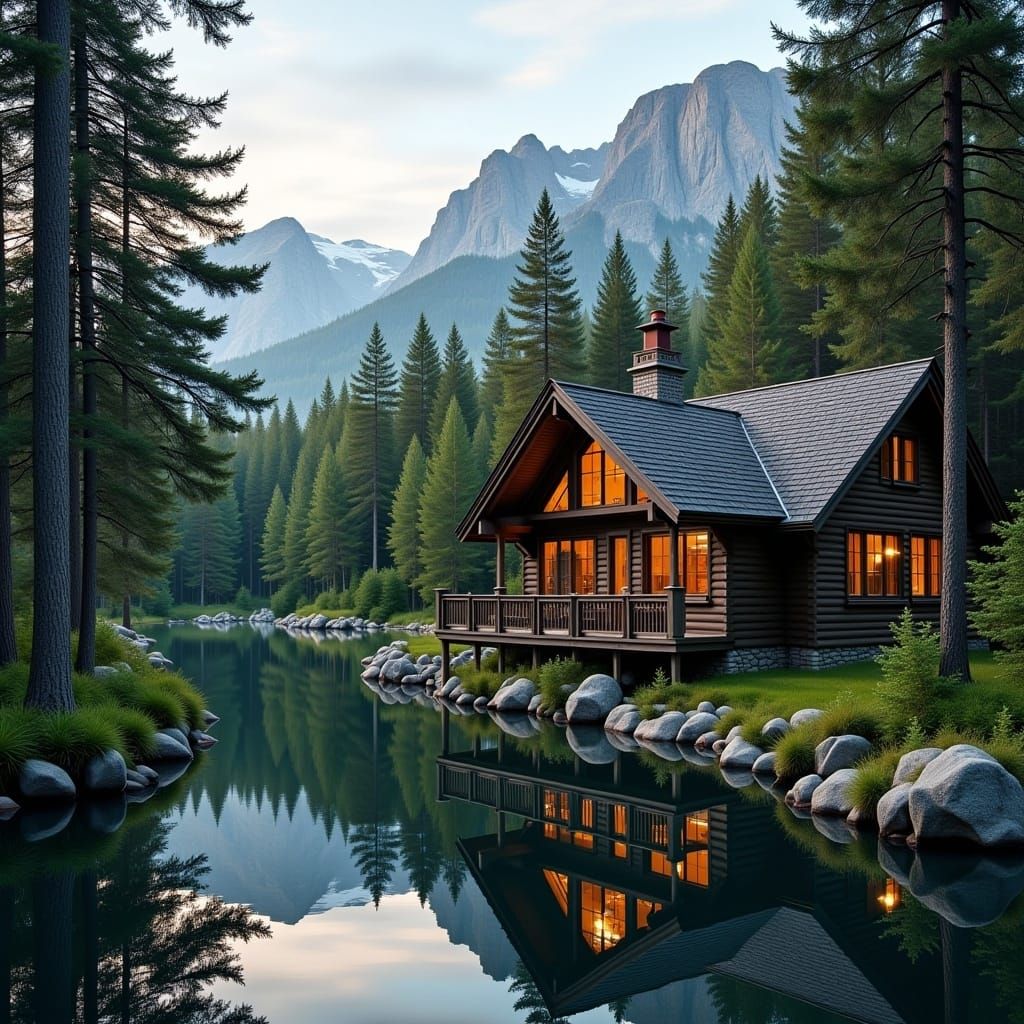 <lora:Natures Finest:1.0> A cozy cabin nestled in the pines and mountains 4K high resolution high definition intricately detailed extreme qu...