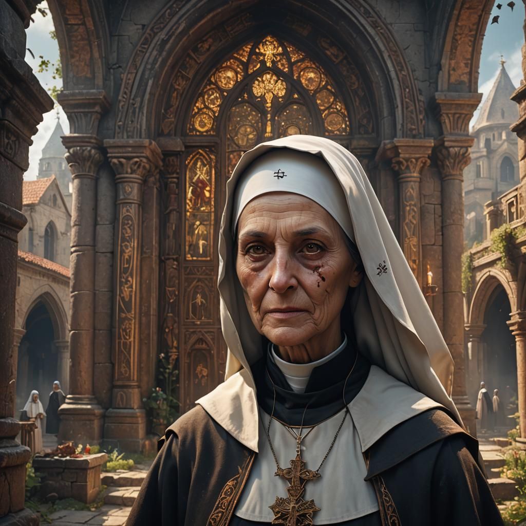Kind Nun Portrait in Detailed Matte Painting Style