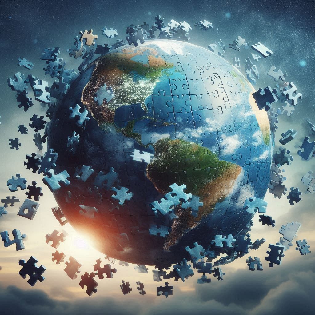 The world is shattering into 1000 puzzle pieces AI Generated Artwork