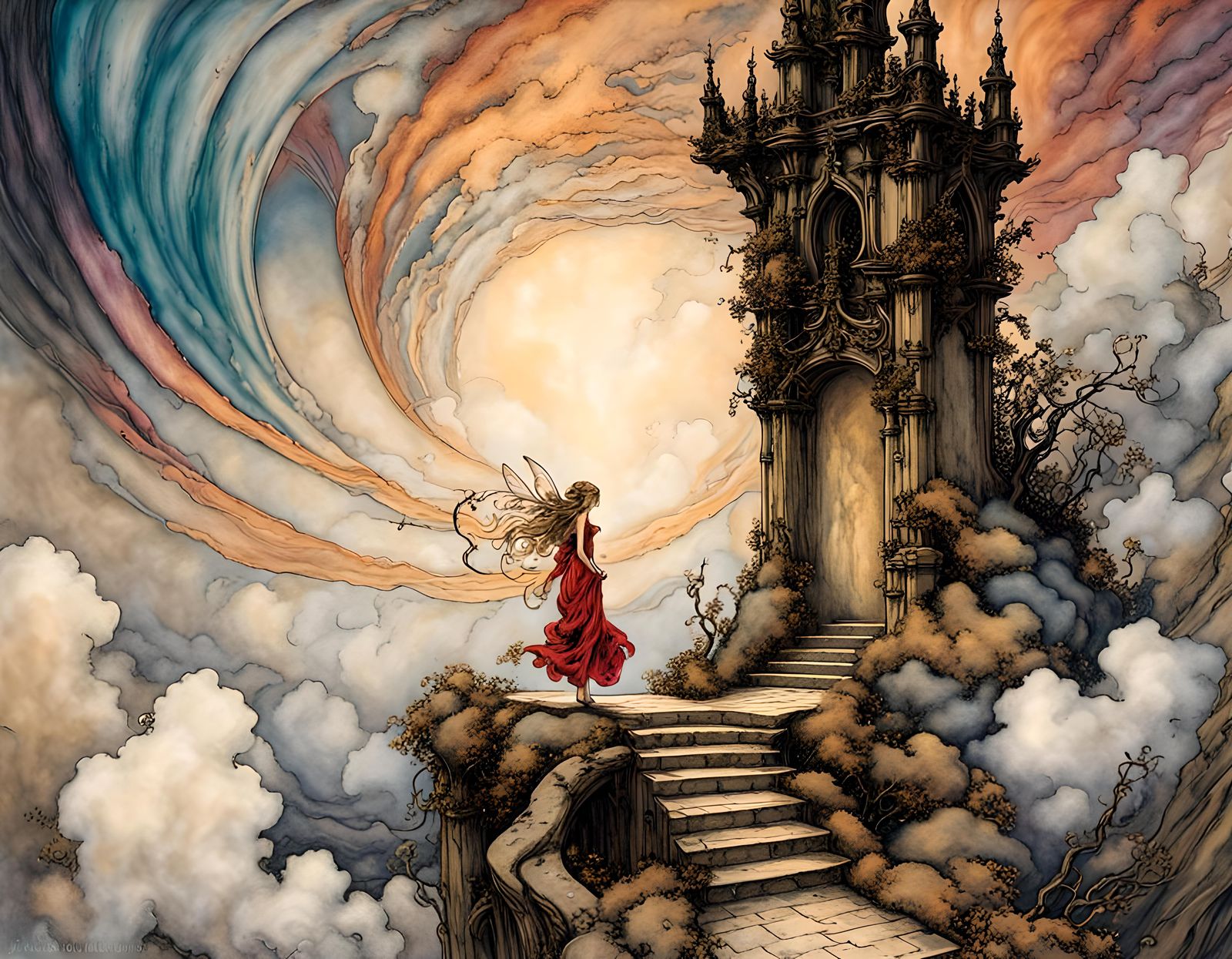 Looking high high up at a tall tall fairy gateway to the cos...
