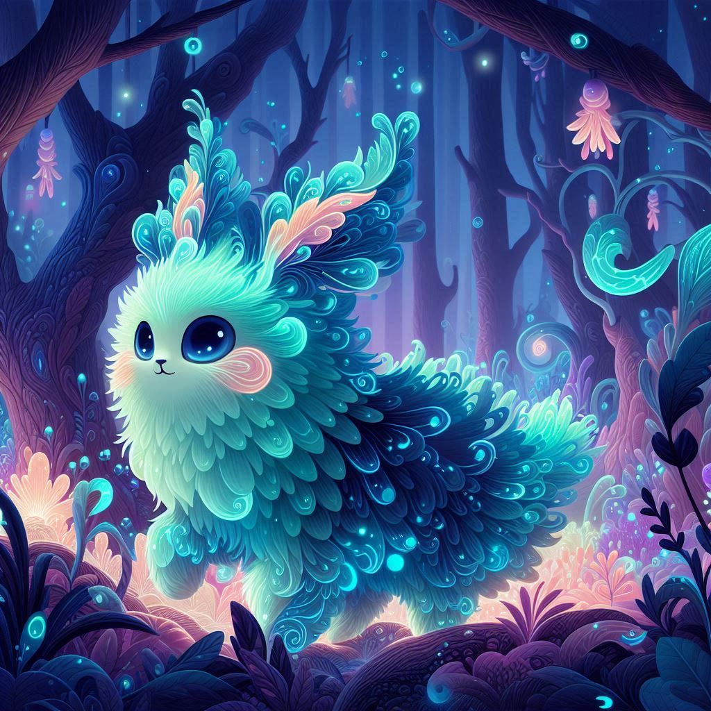 Mystical Bioluminescent Critter in Whimsical Forest