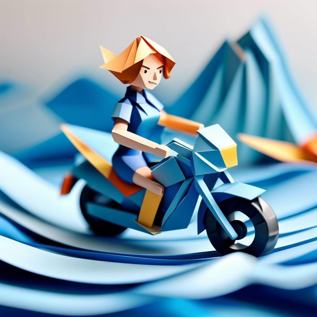 riding a motorcycle, surfing on waves, female police, Origami paper ...