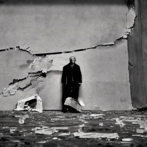 Solitary Figure in Decaying, Melancholic Landscape