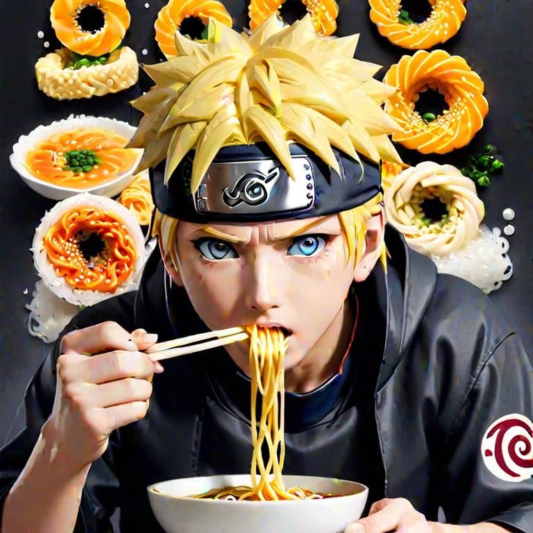 Naruto Uzumaki eating ramen realistic