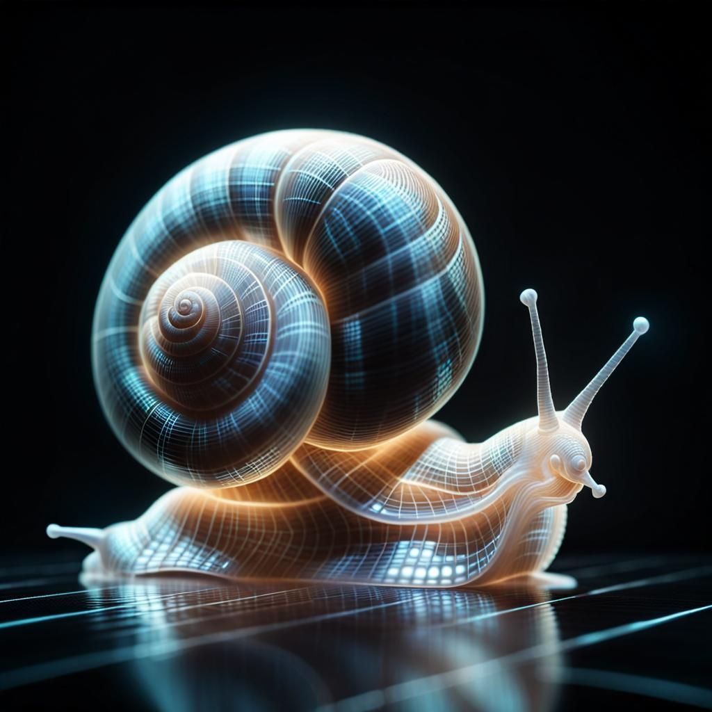 Holographic projection of a 3d (Optical illusion) snail, shimmering ...