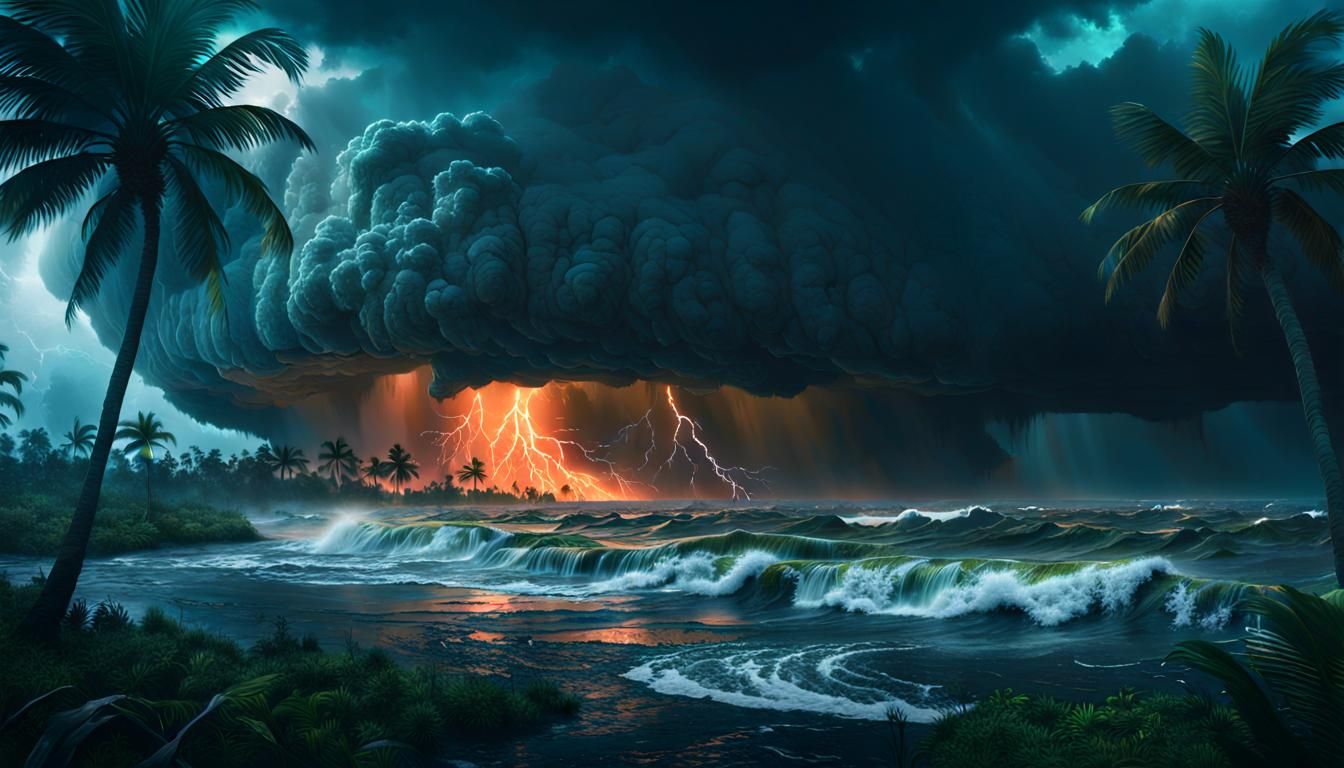 Nature's Fury in a Florida hurricane, dramatic, cinematic, detailed matte painting, deep color, fantastical, ...  by @White Dragon