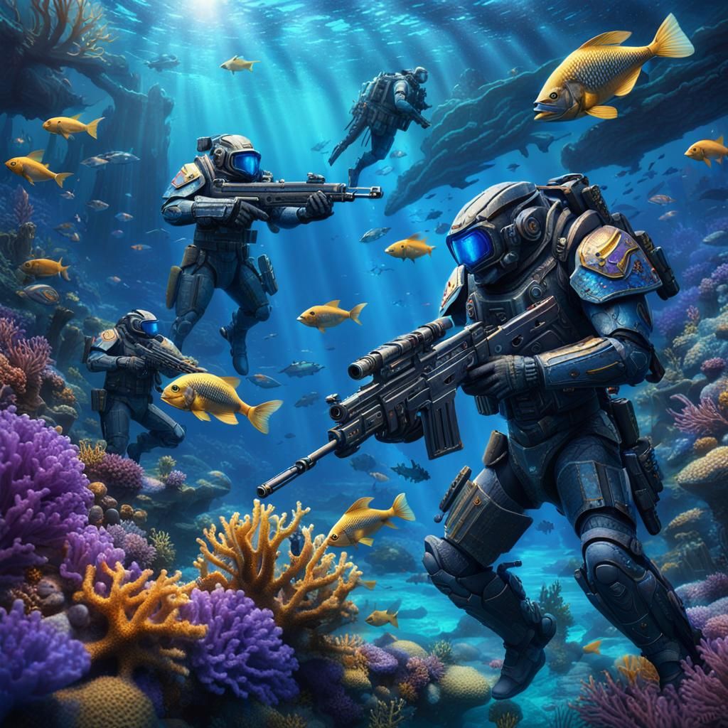 Underwater Fish People Heavy Weapons Armor Assault Team Sold...