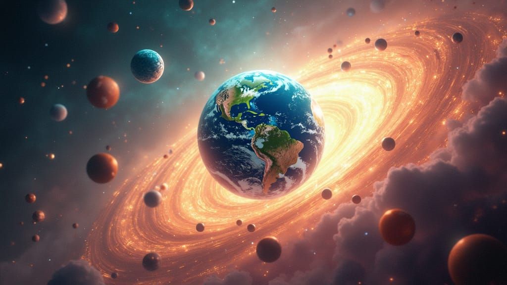 every planet looks like basketballs, colourful shining, eflexing lights, Epic cinematic brilliant stunning intricate meticulously detailed d...