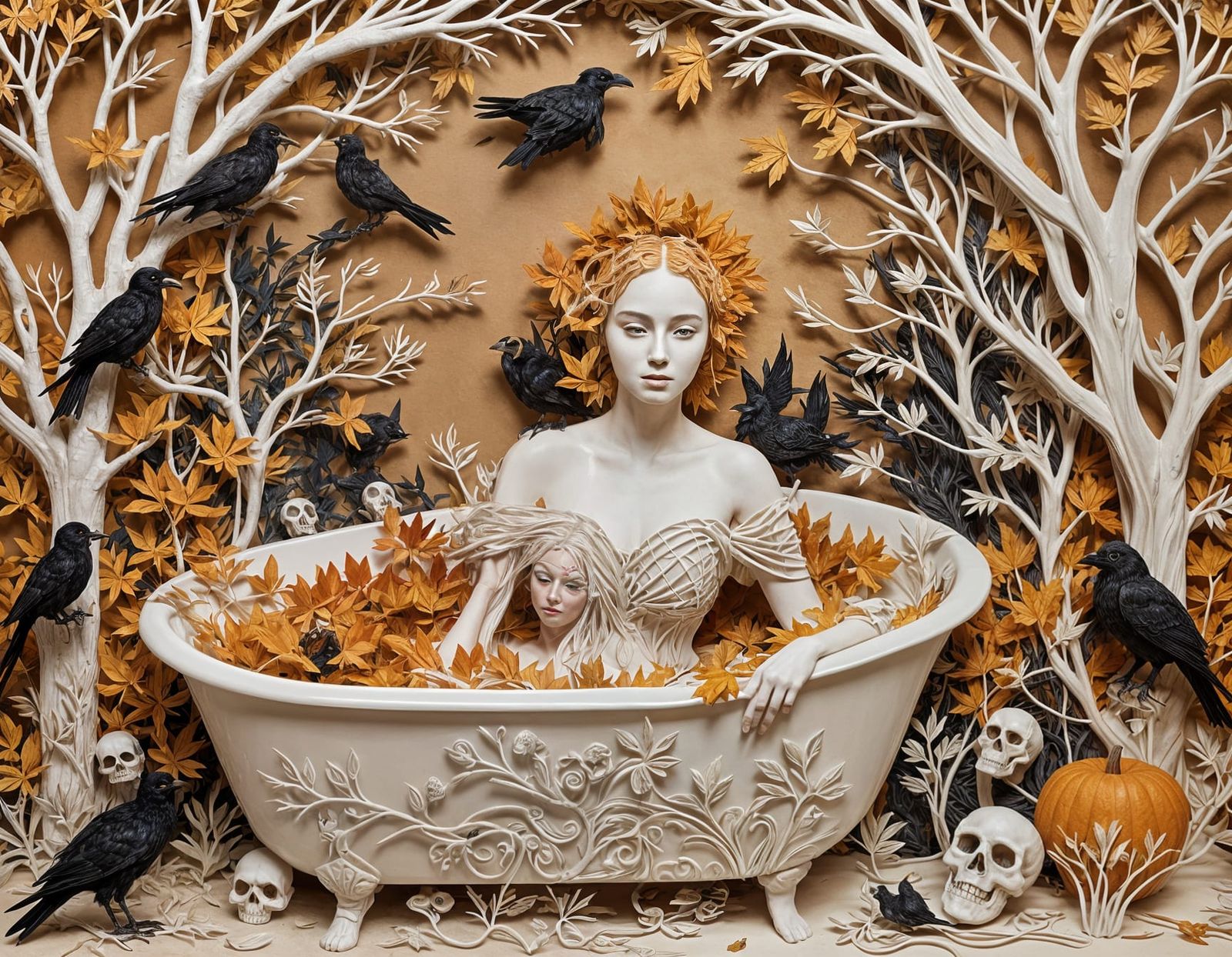 Kirigami woman in a bathtub