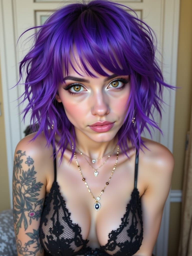 Purple hair<lora:Colored Hair:1.0>