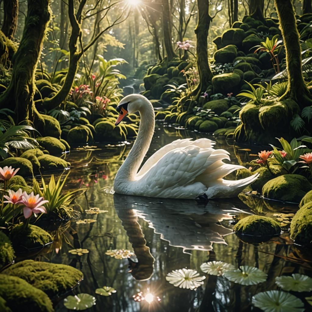 Swan in a jungle  by @Ethereal Creations