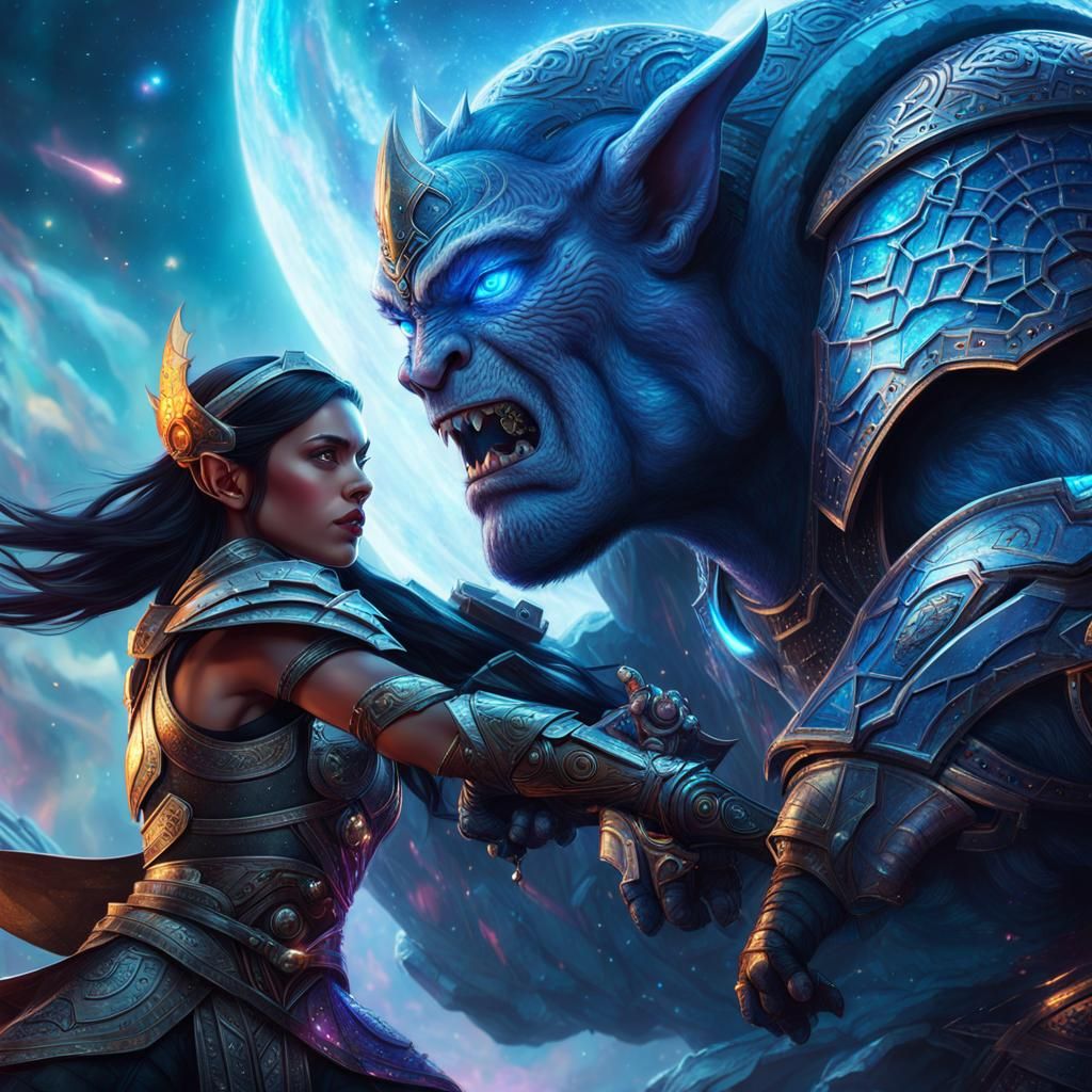 Space Elf vs. Ogre - AI Generated Artwork - NightCafe Creator