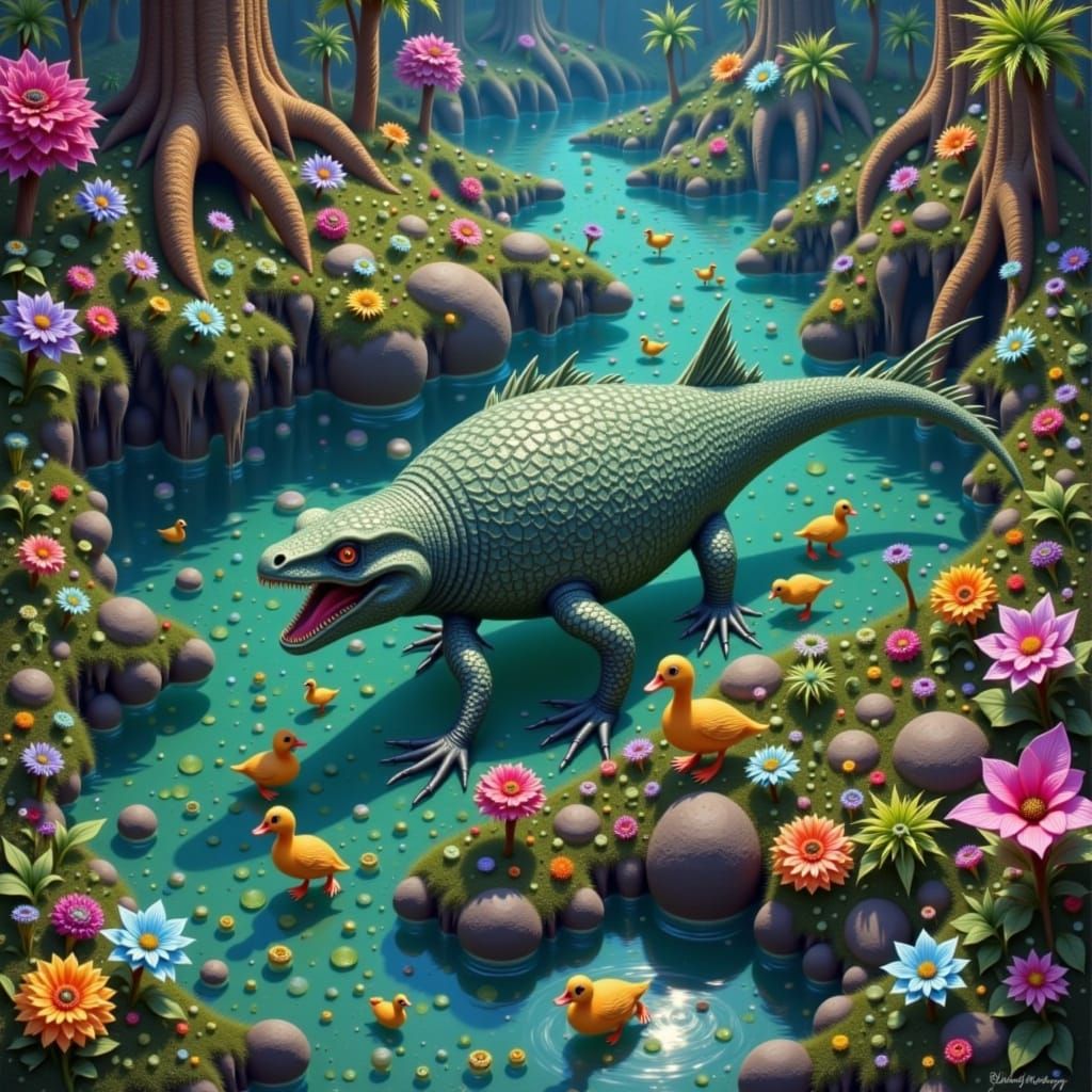 “Sea monster on bunny bay’s cove”
… ducklings, frogs, bunnies, and more hunt down the dreaded sea monster aka a fish. <lora:GrowlyRawr:1.0>