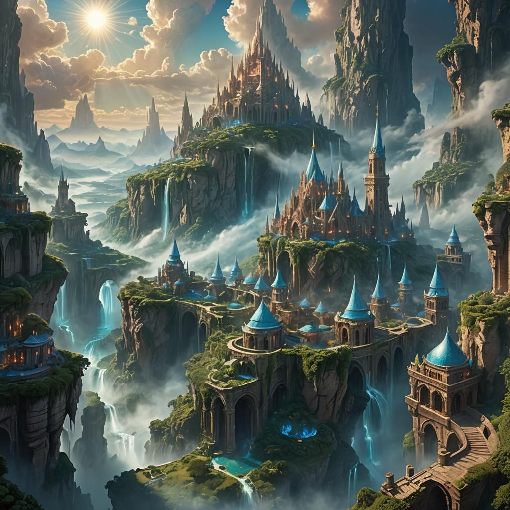 Floating Mystical City in Fantasy Landscape