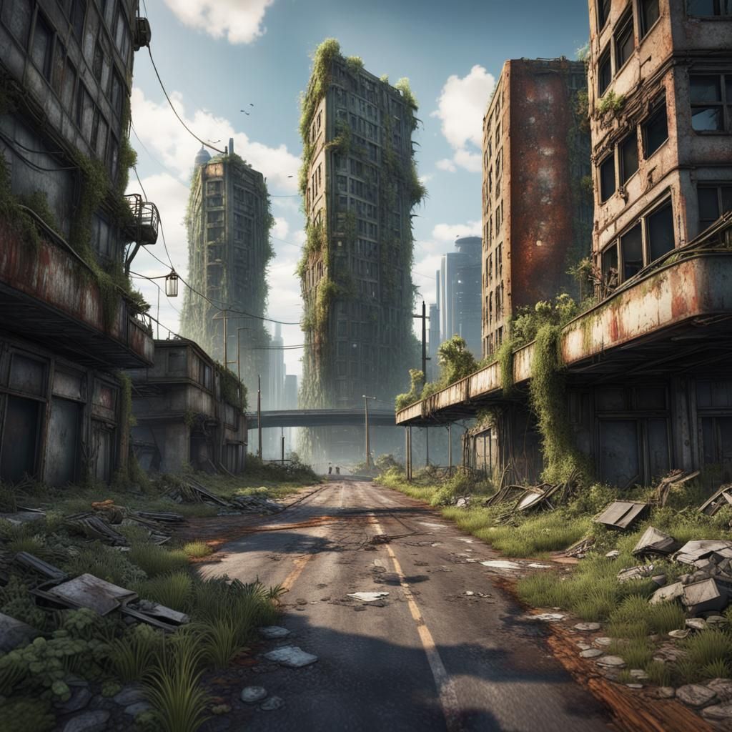 Post Apocalyptic City, Abandoned Buildings, Broken Skyscraper Over A ...