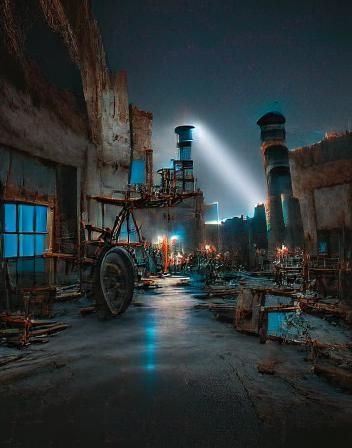 Abandoned city at night