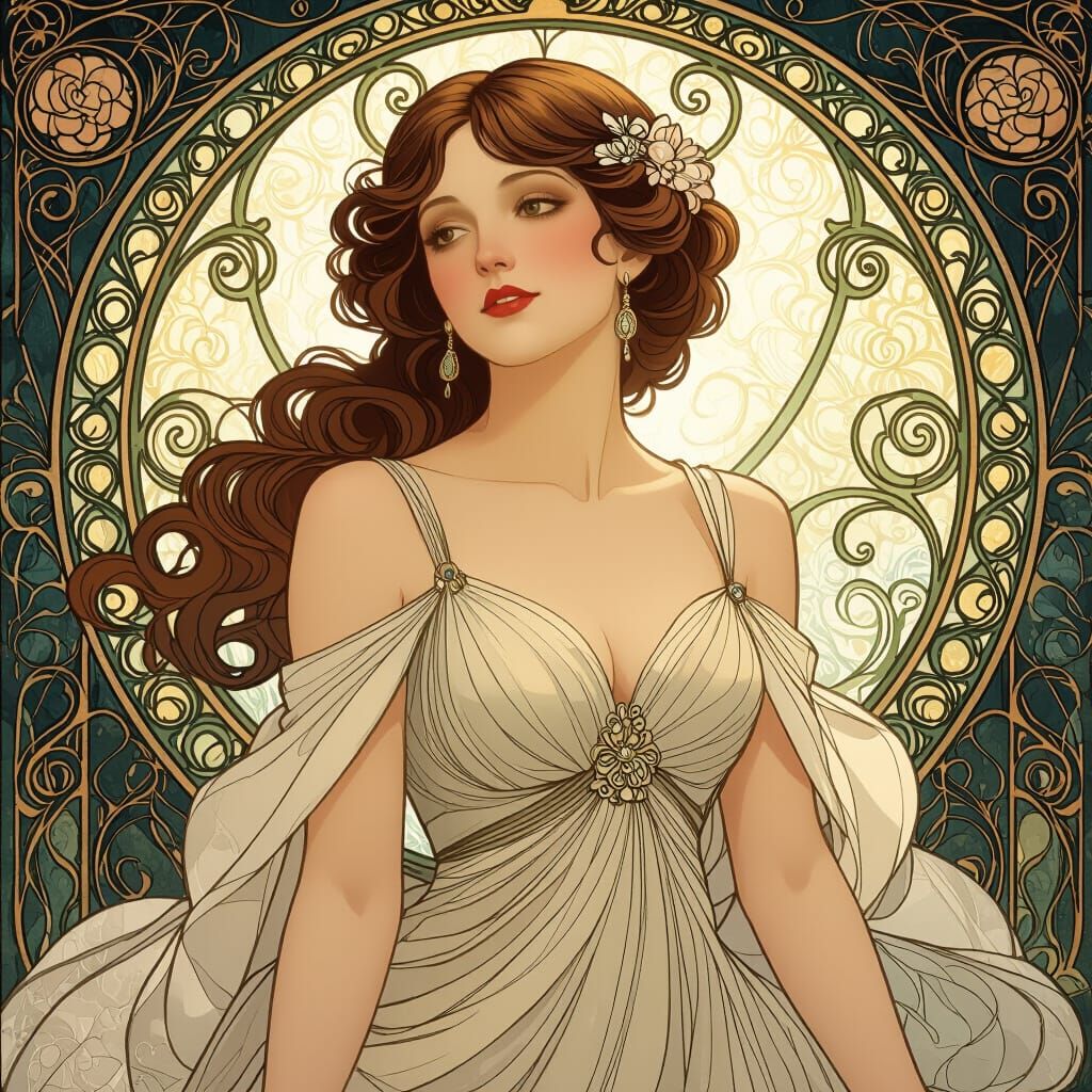 Elegant Woman in Art Nouveau Style
