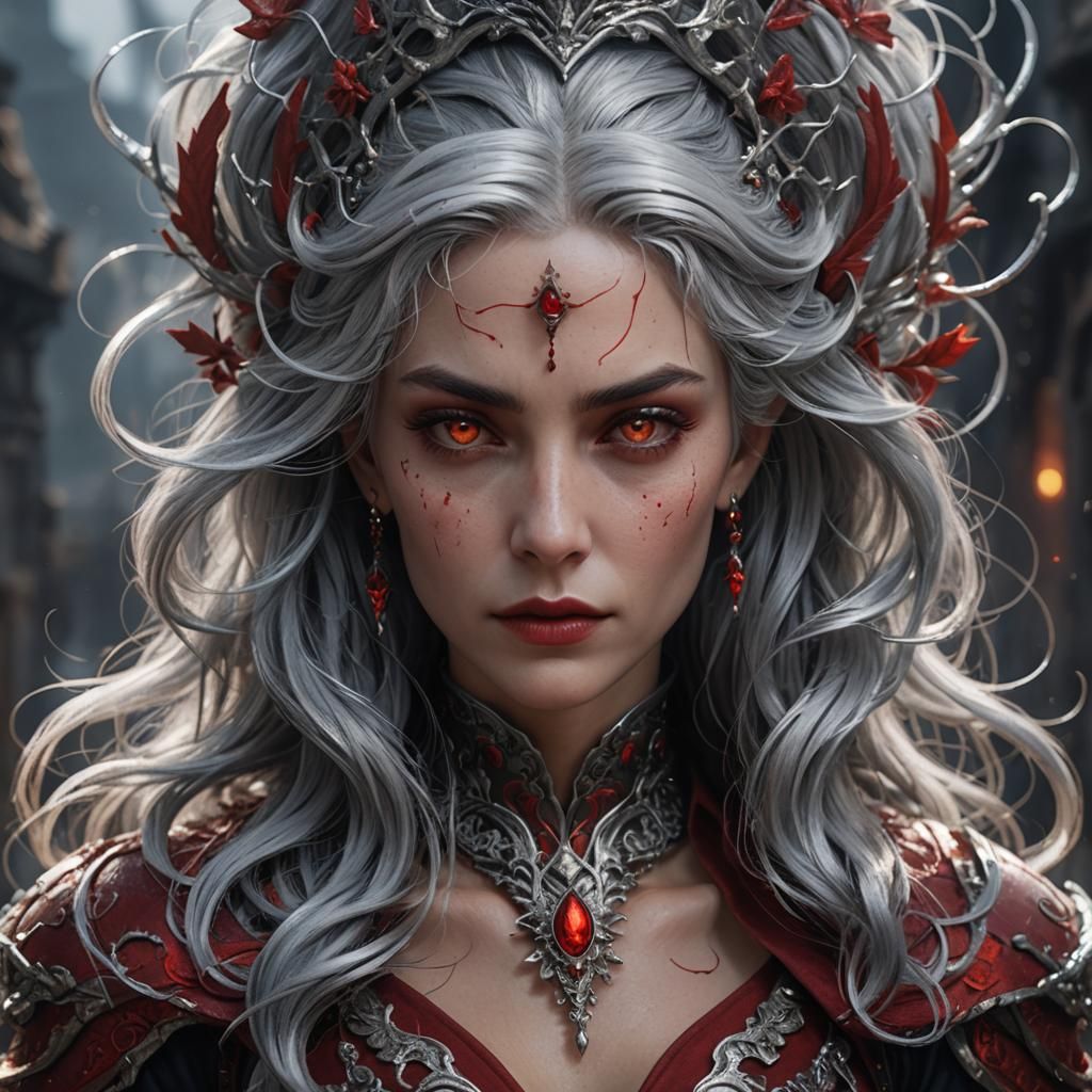 Silver hair red lady
