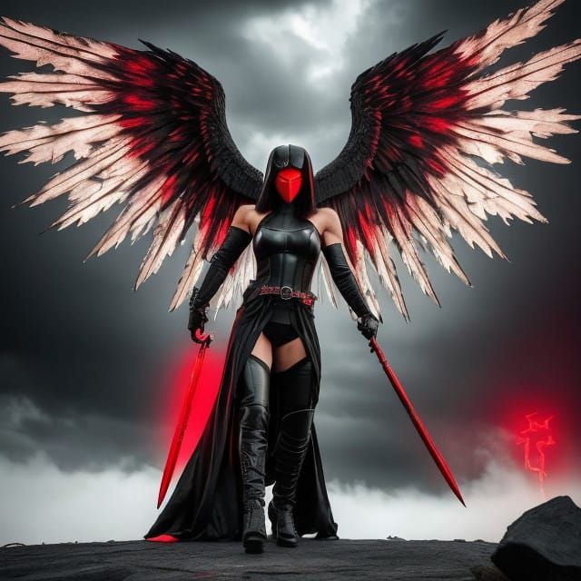 Sleek Fallen Angel with Satanic Symbols in Dark Fantasy Armo...