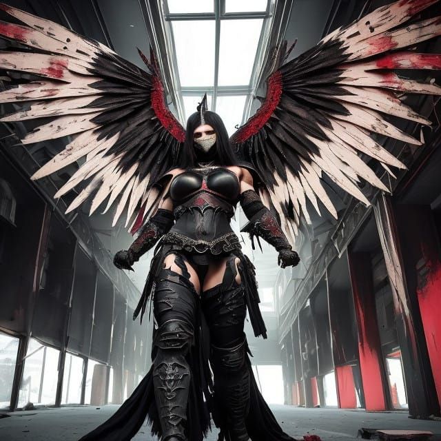 Fallen Angel in Crimson Armor