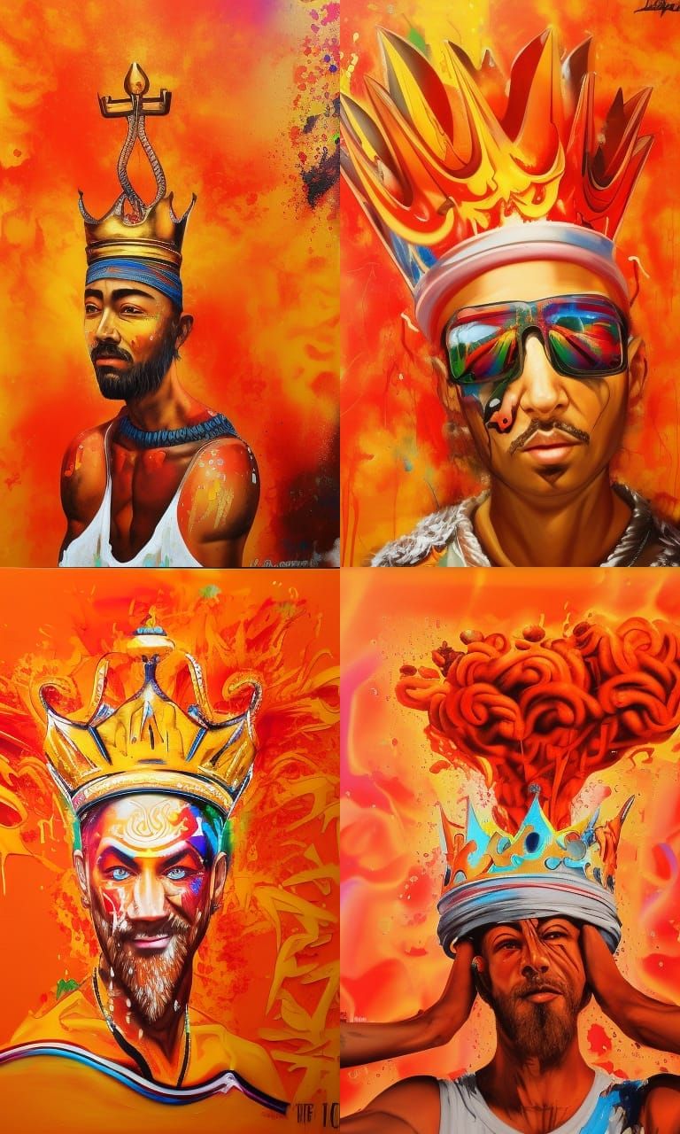 gods of heaven with heat in hand and king carown on head graffiti art