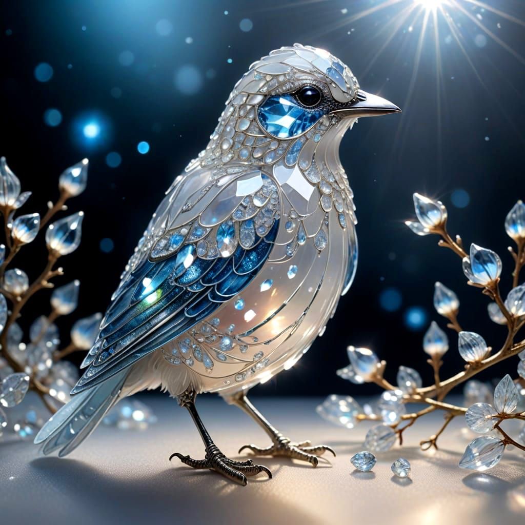 Glowing Blue and White Glass Bird  by @Melanie Rhoades 