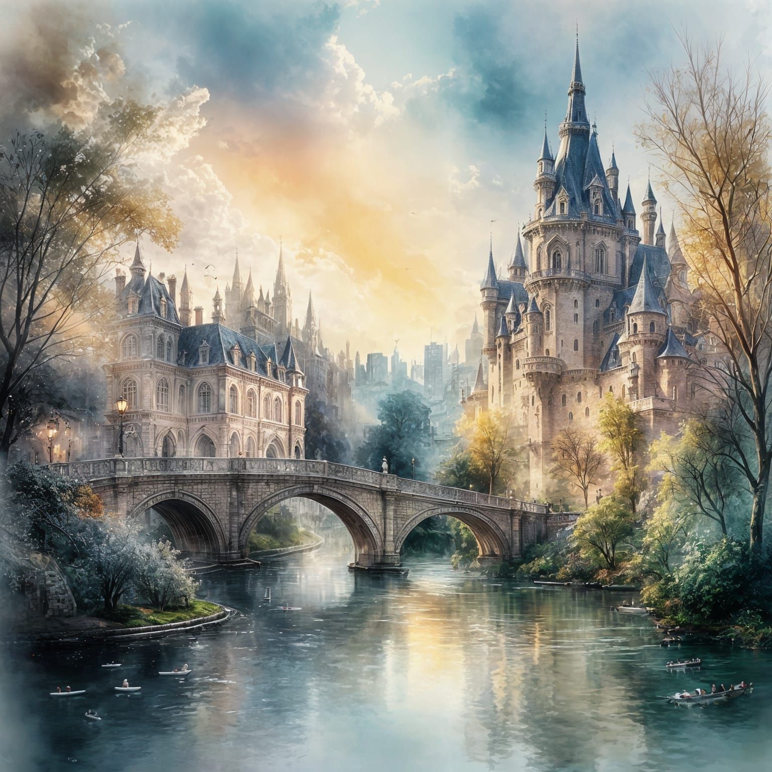 European Cityscape Painting with Rich Colors