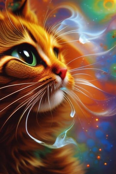 Molecular Kitten in Liquid Fire: Digital Art