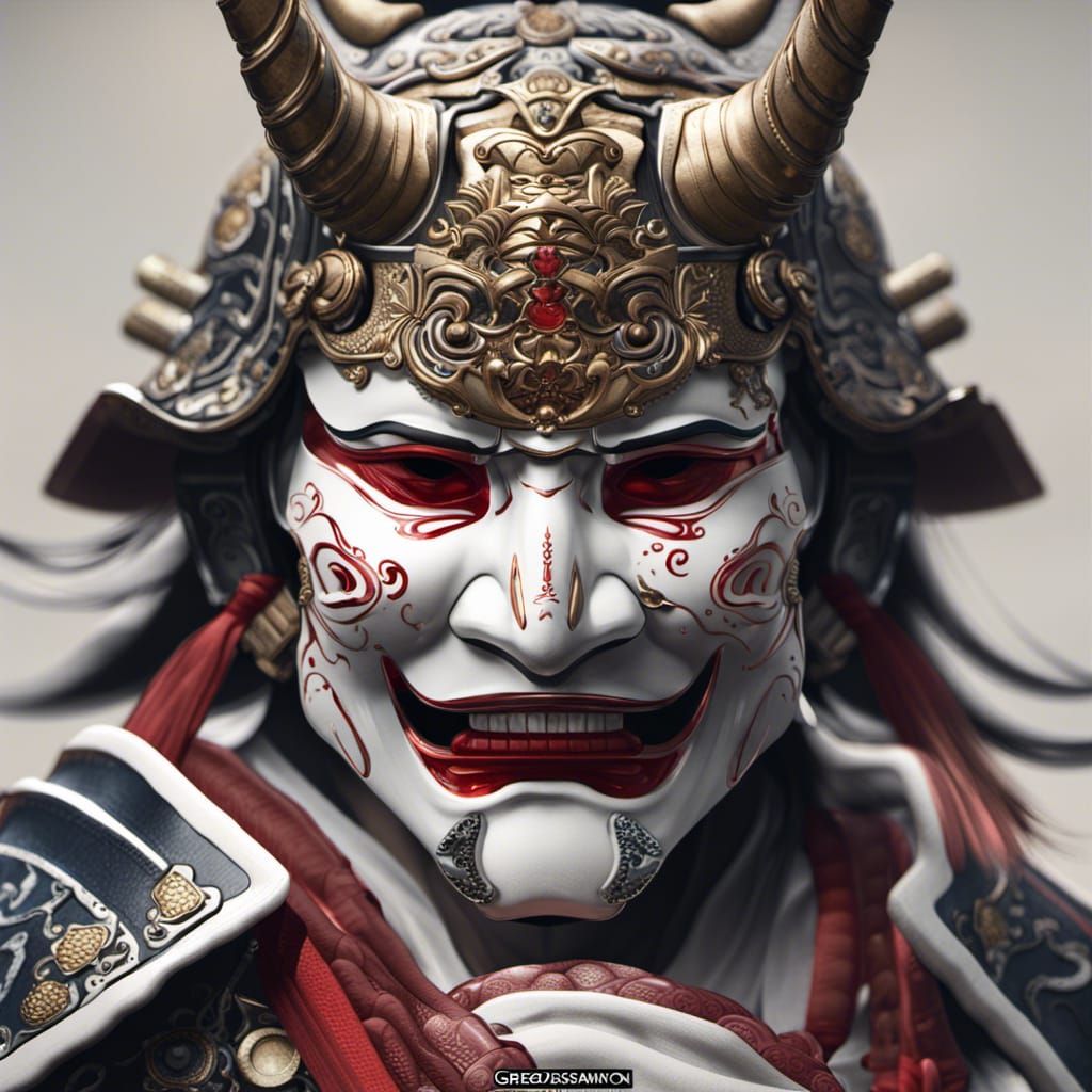 Samurai mask white AI Generated Artwork NightCafe Creator
