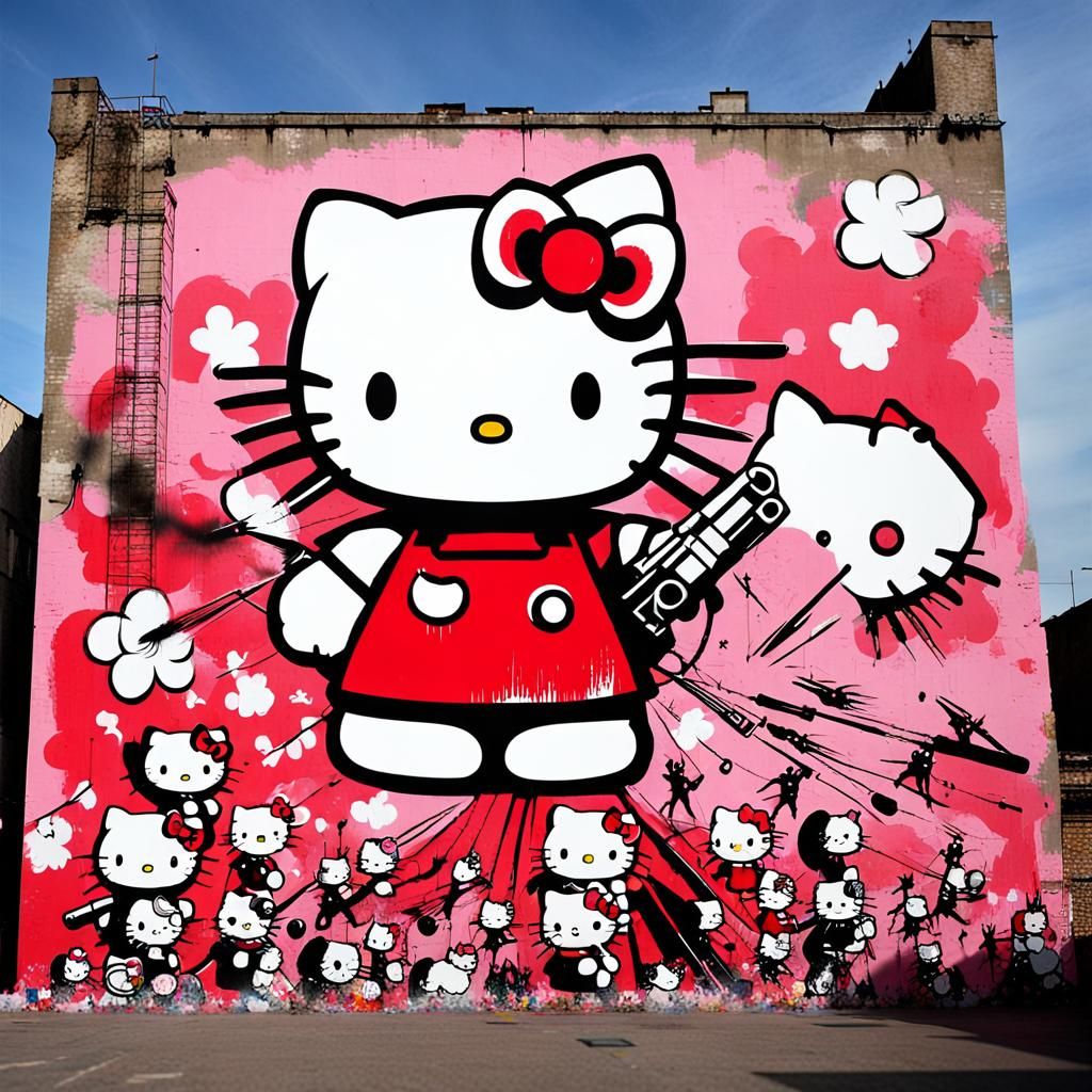 Hello Kitty at war - mural - AI Generated Artwork - NightCafe Creator